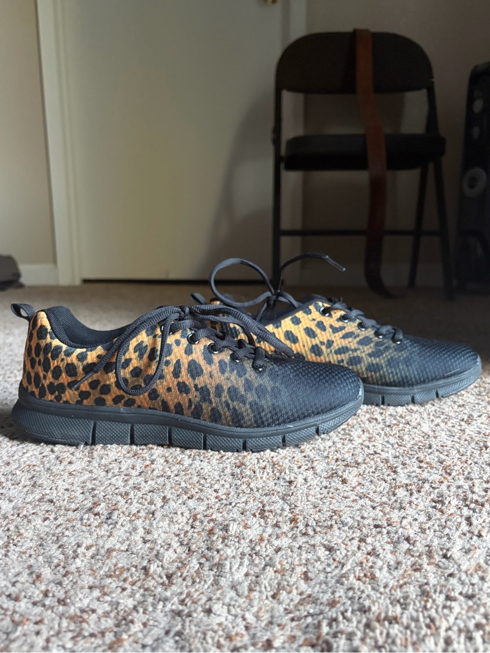 Leopard Print Lightweight Sneakers - Black & Brown